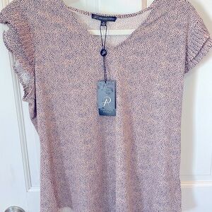 Adrienne Vittadini Women's blush black ruffle sleeve top M Knit New
